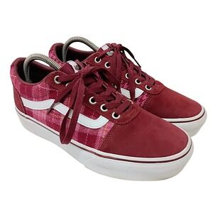 Vans Women's 9.0 Ward Low Houndstooth Suede Canvas Skate Shoes Burgandy 721356